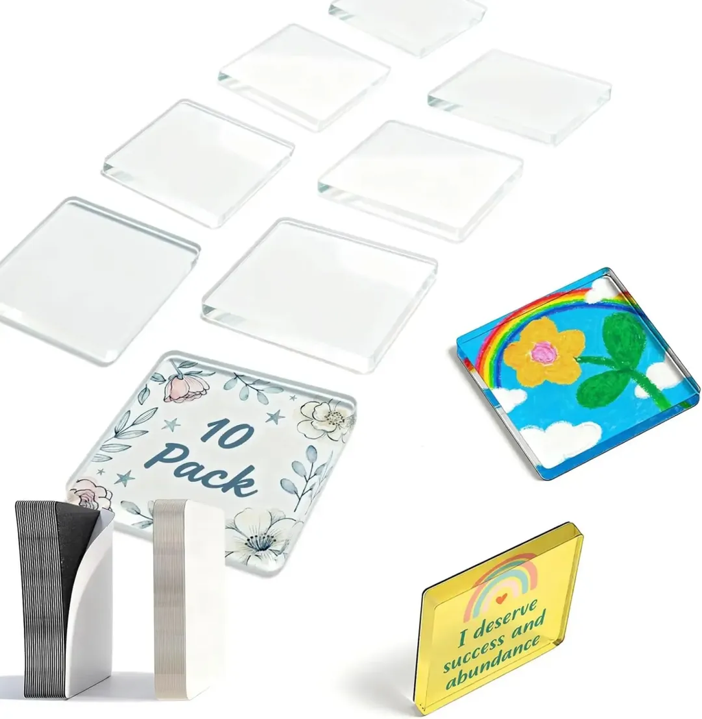 🎞✂10 Pack 2" x 2" Clear Acrylic DIY Fridge Magnet Set with Adhesive Backing – Square Magnetic Photo Frames with Stunning 3D Effect 💕