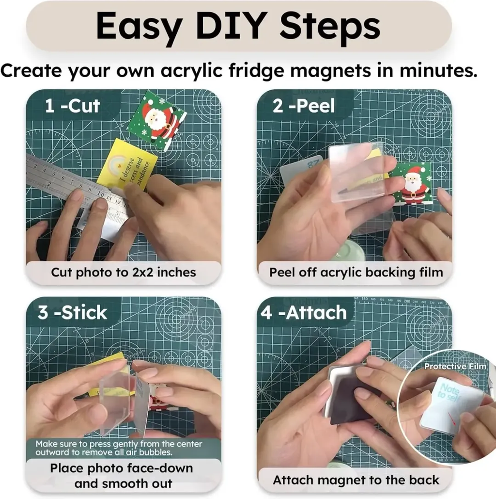 🎞✂10 Pack 2" x 2" Clear Acrylic DIY Fridge Magnet Set with Adhesive Backing – Square Magnetic Photo Frames with Stunning 3D Effect 💕