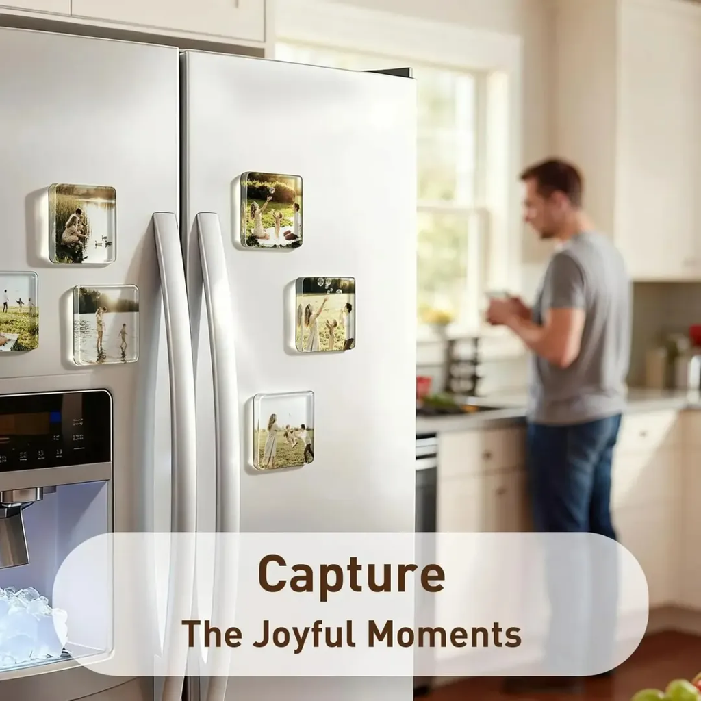 🎞✂10 Pack 2" x 2" Clear Acrylic DIY Fridge Magnet Set with Adhesive Backing – Square Magnetic Photo Frames with Stunning 3D Effect 💕